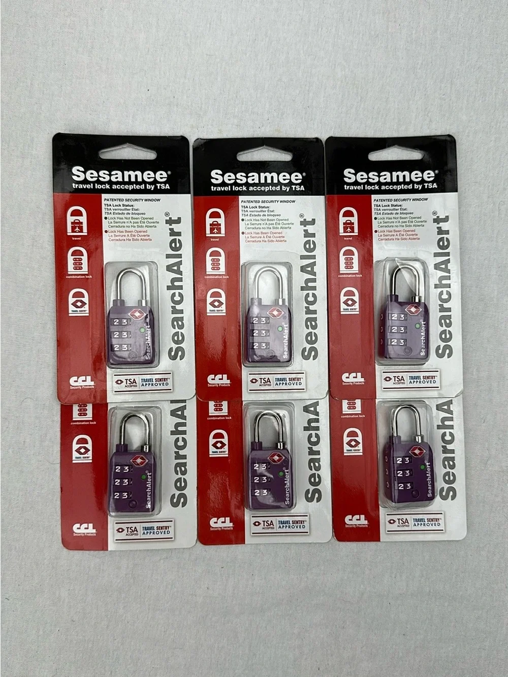 6 Pack Sesamee TSA Travel Locks Combination Luggage Locks SearchAlert Purple